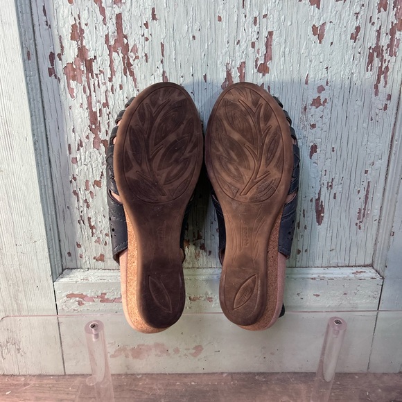 Women’s Earth blue leather peep toe cork wedge sandals - Picture 8 of 8